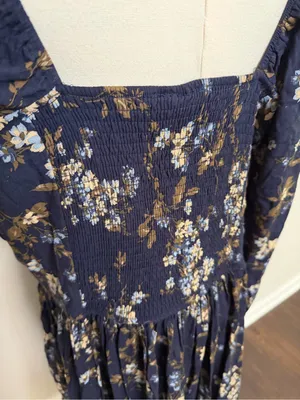 Arula Gracie Dress Fit & Flare Floral Square Neckline Pleats Smocked Ruffle Blue thumbnail 9