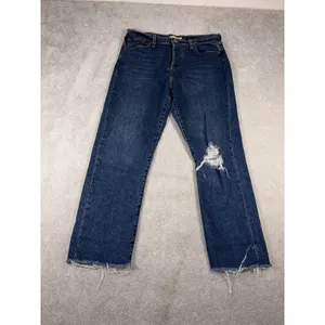 levis womens wedgie straight jeans‎ dark wash raw hem fray 32 thumbnail 2