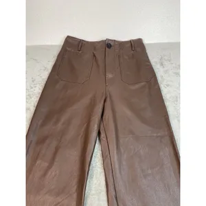 Anthropologie Wide-Leg Pants Brown Faux Leather Stretch Pockets Women's Tall 28T thumbnail 6