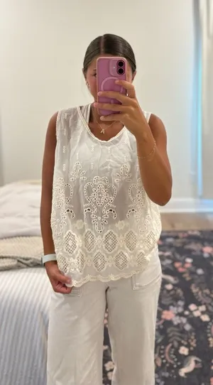 Johnny Was White Eyelet Lace Sleeveless Camisole thumbnail 1
