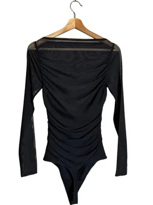 Abercrombie & Fitch Mesh Draped Bodysuit Women's Small Black Sheer Going Out NWT thumbnail 5