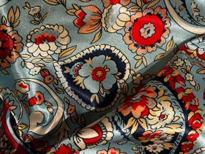 VINTAGE aqua blue paisley super boho print oversized silky scarf 35/35 thumbnail 11