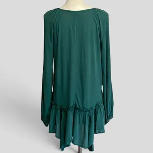Maurices Tunic Blouse Medium Green Crochet Lace Peplum Ruffle Long Sleeve Boho thumbnail 5