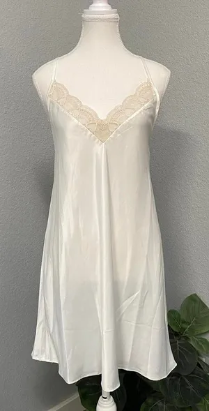 Flora Nikozi White Slip Dress Heart Lace Trim Open Back Flowy Coquette Fairy thumbnail 1