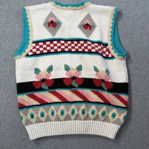 Vintage 1990 Susan Bristol Knit Sweater Vest Women's Large Floral Check V-Neck thumbnail 7