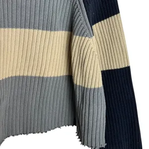 Structure Women's‎ L Ribbed Knit Crop Sweater Multi Blue Chunky Stripe Nautical thumbnail 2
