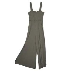 Natural Life Smocked Wide Leg Jumpsuit Green L Palazzo Stretch Flowy Boho Casual thumbnail 2