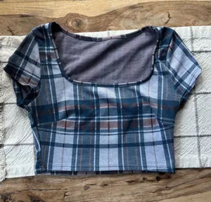 Plaid Scoop Crop Top in Gray and Navy Size XS thumbnail 1
