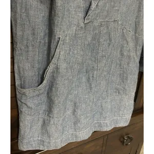 Free People “Done Up In Denim” Sz Small Blue Mini Dress Deep V Shawl Collar Boho thumbnail 8