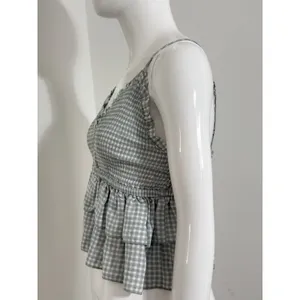 Ocean Drive Women’s Babydoll Top Plaid Halter Coquette Cottagecore Boho Y2K M thumbnail 5