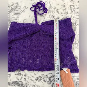 Fairy core 3PC Purple Crochet Set M Festival W Y2K Distressed Crop Top Skirt thumbnail 10
