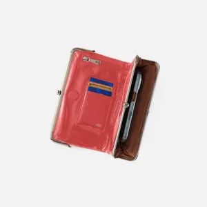 HOBO International Lauren Pink Leather‎ Double Frame Kisslock Clutch Wallet thumbnail 3