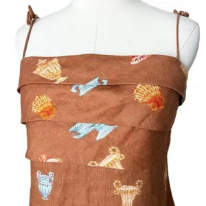 Roame Isola Linen Spaghetti Strap Mini Dress in Ceramica Desert Brown Size US 6 thumbnail 3