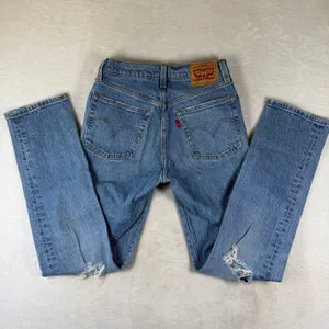 Levis 501 Original Fit Jeans Light Wash Distress High Rise Straight Leg Denim 25 thumbnail 2