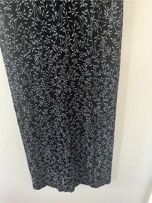 Vintage 90s Black Blue Floral Botanical Embroidered Midi Dress 6 Resort Tropical thumbnail 4
