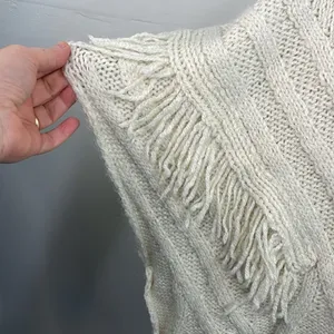 Apt. 9 Honor Roll Knit Cable Fringe Poncho Sweater Ivory Off White thumbnail 4