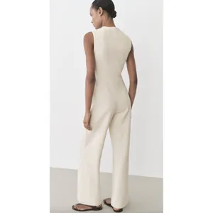 MANGO Sleeveless Tweed Jumpsuit in Cream Size Small thumbnail 9
