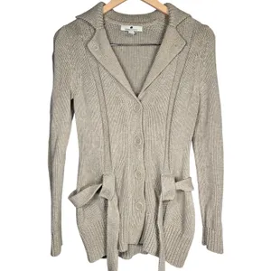 Banana Republic Womens Small Beige Organic‎ Cotton Belted Button Knit Cardigan thumbnail 3