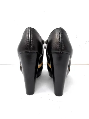 COACH black leather peep toe wedge shoes, size 8.5B thumbnail 10