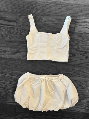 MISSGUIDED White Corset Tank Top Bubble Hem Mini Skirt Matching Set Size XS thumbnail 2