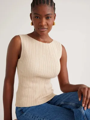 QUINCE Cotton Cashmere Ribbed Tank / Heather Oatmeal / Large thumbnail 1