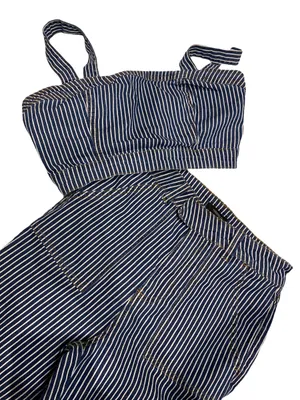 Forever 21 Striped Denim Crop Top and Wide Leg Jean 2 Piece Set Size Small thumbnail 11