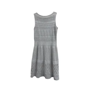 Lauren Ralph Lauren Silver Metallic Knit Pointelle Fit & Flare Festive Dress L thumbnail 3