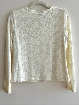 TEDDI Long Sleeve Floral Lace Sequin Blouse, White/Yellow, Size Small thumbnail 9