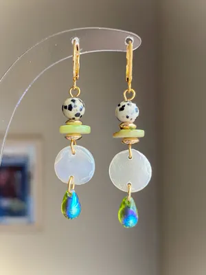 Handmade unique retro vintage fairy boho style dangle earrings🌀🍃💛 thumbnail 1