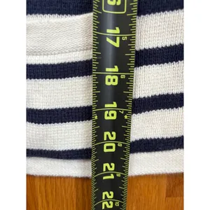 J.Crew Emilie Patch-Pocket Cardigan Sweater Navy White Striped Gold Button XL thumbnail 7