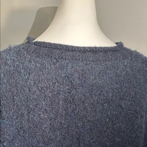 a.n.a. Women's Cozy Fuzzy Blue Wool Blend Split Rolled Hem Sweater thumbnail 5
