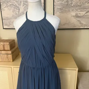 THEIA Allison Backless High Neck Bridesmaid‎ Dress in Denim Slate Blue Sz 10 thumbnail 4
