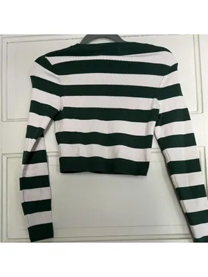 green and off-white striped zara crop long sleeve! thumbnail 2