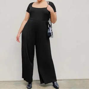 Cider Jumpsuit Square Scoop‎ Neck Wide Leg Short Sleeve Olive Green 0XL 12 14 thumbnail 2