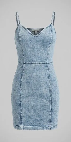 Iris Acid Wash Denim Mini Dress Spaghetti Strap V Neck Zip Back Women Size M Y2K thumbnail 1