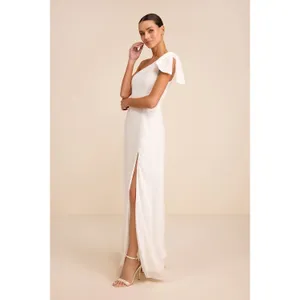 Lulus Simply Brilliant White One-Shoulder Bow Maxi Dress Formal Wedding XL NWT thumbnail 3