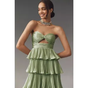 IEENA for MAC DUGGAL Green Pleated Tiered Ruffle Sweetheart Gown Dress size 10 thumbnail 13