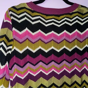 Missoni XS Cardigan Purple Green Chevron Woven Knit Ribbed Long Sleeve Button thumbnail 6