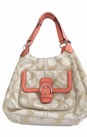 Coach Campbell Signature Hobo Bag - Light Khaki/Coral thumbnail 1