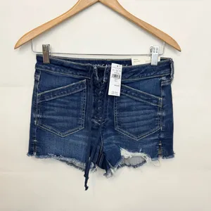 NWT American Eagle AE Stretch High-Waisted Denim Short Short size 4 Dark Indigo thumbnail 2