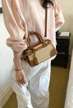Chic Carryalls Leather Trim Woven Crossbody Bag thumbnail 1