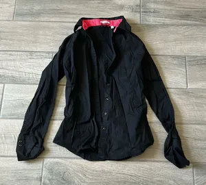 Cotton stretch black button front shirt thumbnail 1