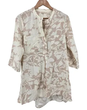 Soft Surroundings Tunic Women S 2BE43 Tan Floral Split Neck 3/4 Sleeve EUC thumbnail 1