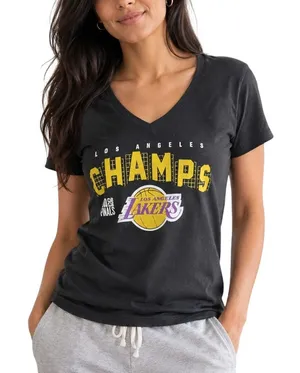 Fanatics Lakers NBA Finals 2020 Black V Neck Tee Women Medium thumbnail 1