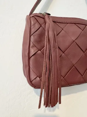Hobo Kole Bag Berry Woven Leather Tassel Shoulder Handbag Zip Bohemian Old Money thumbnail 4