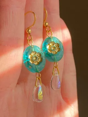 quality Czech glass beads fairy chic dangle earrings💐 thumbnail 6