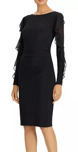 Lauren Ralph Lauren Georgette Ruffle Long-Sleeve Sheath Cocktail Dress Size 16 thumbnail 1