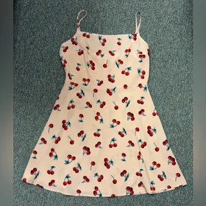 Cherry Print Spaghetti Strap Mini Dress Back Zip Closure Size Medium Red thumbnail 3
