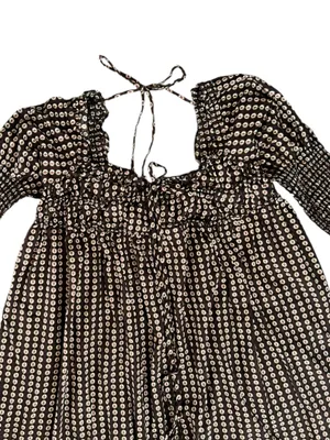 Free People Women’s Star Dip Mini Dress in Black Brown Combo Retro Babydoll Sz M thumbnail 4