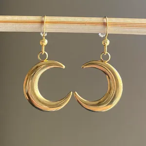 Handmade gold tone stainless steel moon simple earrings⭐️ thumbnail 2